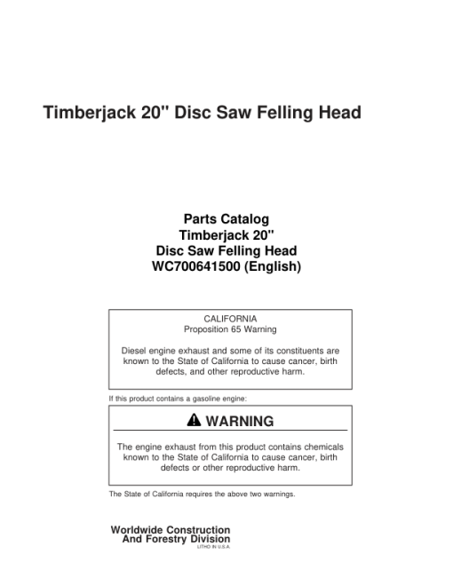 Koehring 20 Inch (Prentice 630FB) Felling Heads (SN 12647–12647 & 62001–64149) Parts Catalog Manual