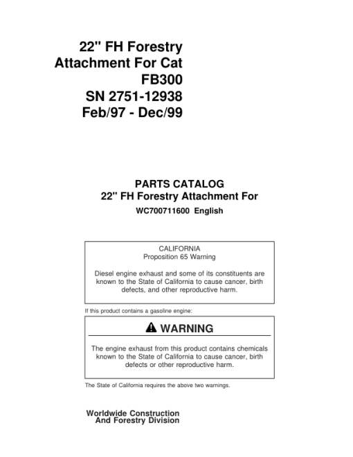 Koehring 22 Inch (CAT 300) Felling Heads (SN 2751-12938) Parts Catalog Manual - WC700711600