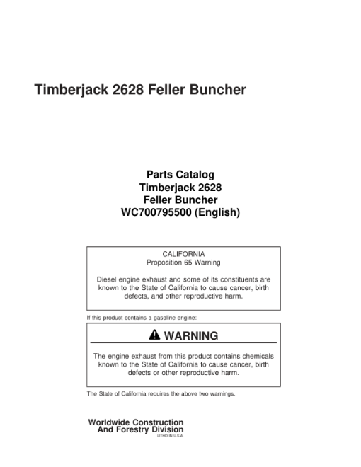 Timberjack 2628 Tracked Feller Bunchers (SN 55601-55604) Parts Catalog Manual - WC700795500