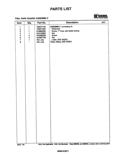 Koehring 16 Inch, 20 Inch  (JD643D) Felling Heads (SN 68004 – & 62271 –) Parts Catalog Manual - Image 3