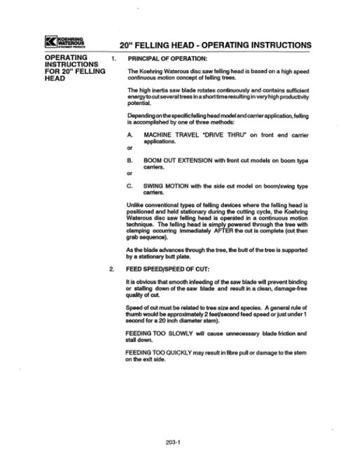 Koehring 18 Inch, 20 Inch (Tigercat) Felling Heads (SN 68110-38279 & 62661-64149) Parts Catalog Manual - Image 3