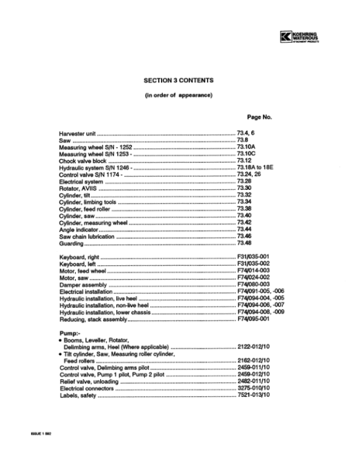 Koehring Waterous 762A Harvesting Heads Parts Catalog Manual - Image 2