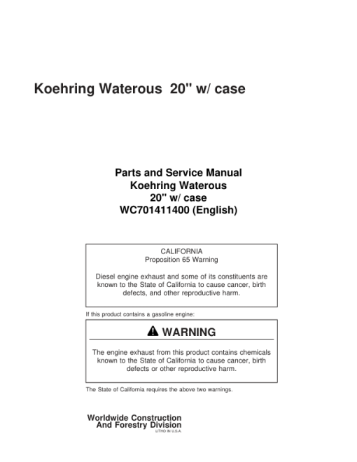 Koehring 20 Inch (Case 1187) Felling Heads (SN 63585-64149) Parts Catalog Manual - WC701411400