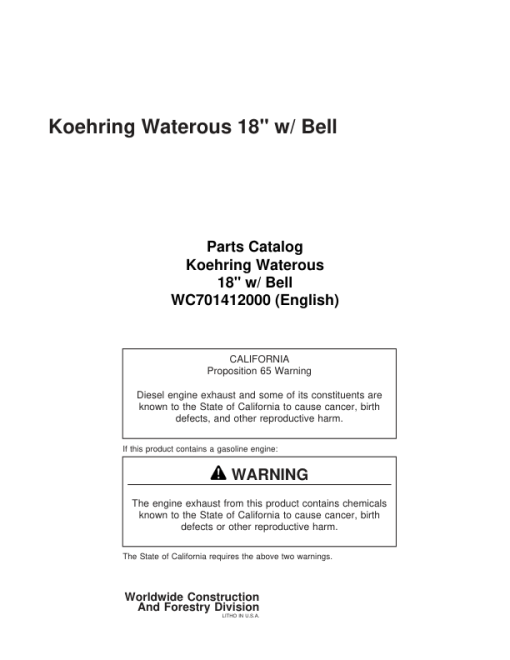 Koehring 18 Inch (Bell) Felling Heads (SN 68166-970775) Parts Catalog Manual - WC701412000