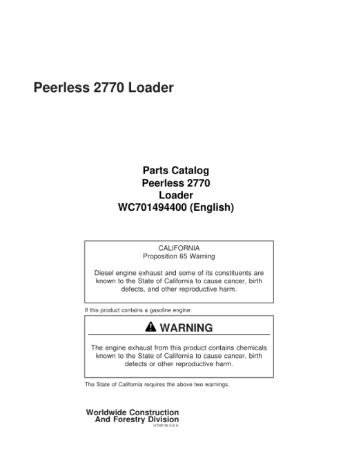 Peerless 2170, 2770 Knuckleboom Loader (SN CB1000-CE1114) Parts Catalog Manual