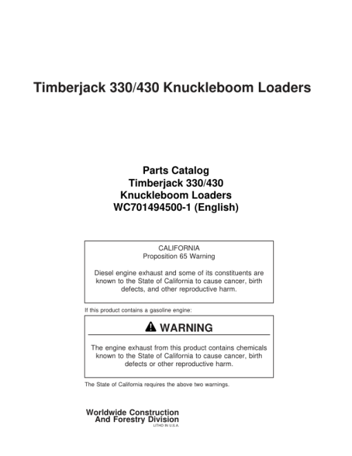 Timberjack 330, 430, 330A, 430A Knuckleboom Loader (SN CE1115-) Parts Catalog Manual