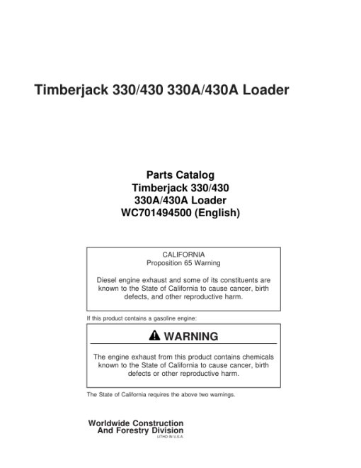 Timberjack 330, 430 Knuckleboom Loader (SN CE1115-) Parts Catalog Manual