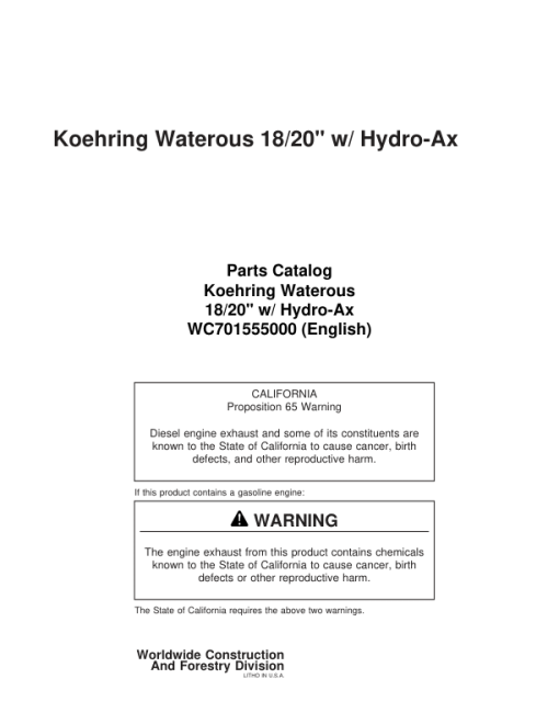 Koehring 18 Inch, 20 Inch (Hydro-Ax 611B) Felling Heads (SN 68280-970775 & 64150-970775) Parts Catalog Manual