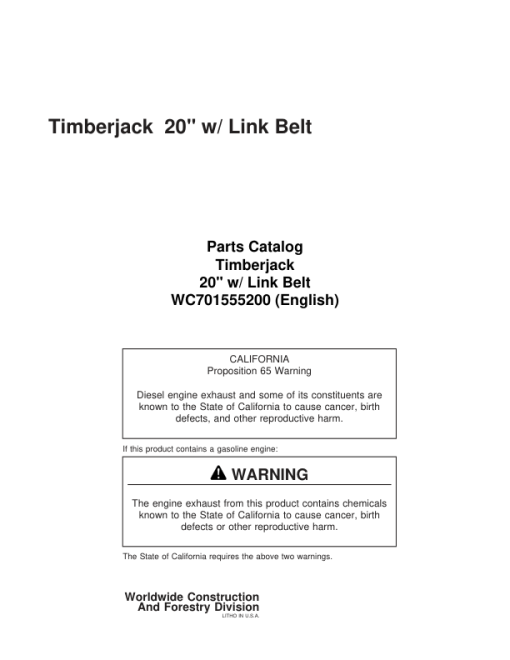 Koehring 20 Inch (Link Belt 2800) Felling Heads (SN 64150-970775) Parts Catalog Manual - WC701555200