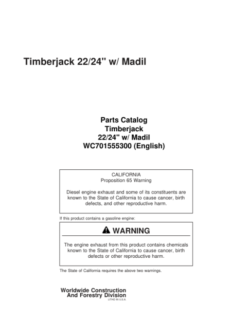 Koehring 22 Inch, 24 Inch (Madill 3200) Felling Heads (SN 65115-970775603001-970775) Parts Catalog Manual