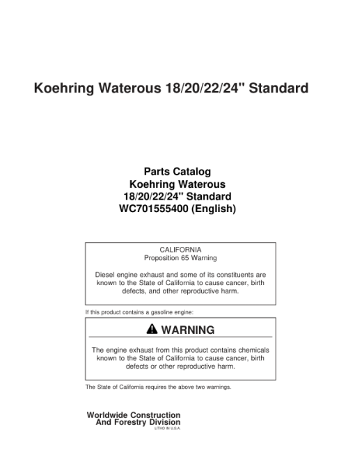 Koehring 18 Inch, 20 Inch, 22 Inch, 24 Inch Standard Felling Heads Parts Catalog Manual - WC701555400