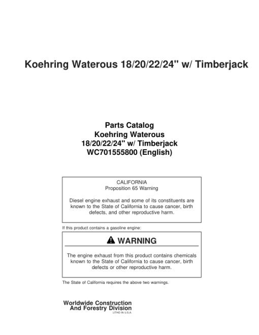 Koehring 18 Inch, 20 Inch, 22 Inch, 24 Inch (Timberjack 618) Felling Heads Parts Catalog Manual