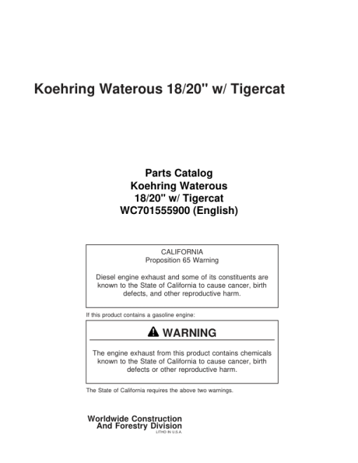 Koehring 18 Inch, 20 Inch (Tigercat) Felling Heads (SN 68280-970775 & 64150-970775) Parts Catalog Manual