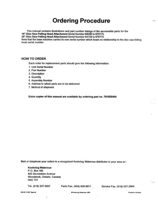 Koehring 18 Inch, 20 Inch (Tigercat) Felling Heads (SN 68280-970775 & 64150-970775) Parts Catalog Manual - Image 4