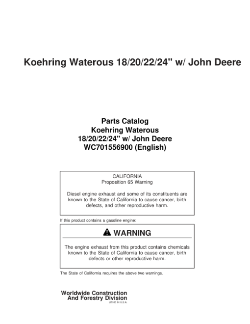 Koehring 18 Inch, 20 Inch, 22 Inch, 24 Inch Felling Heads (SN 603001 to 970775) Parts Catalog Manual