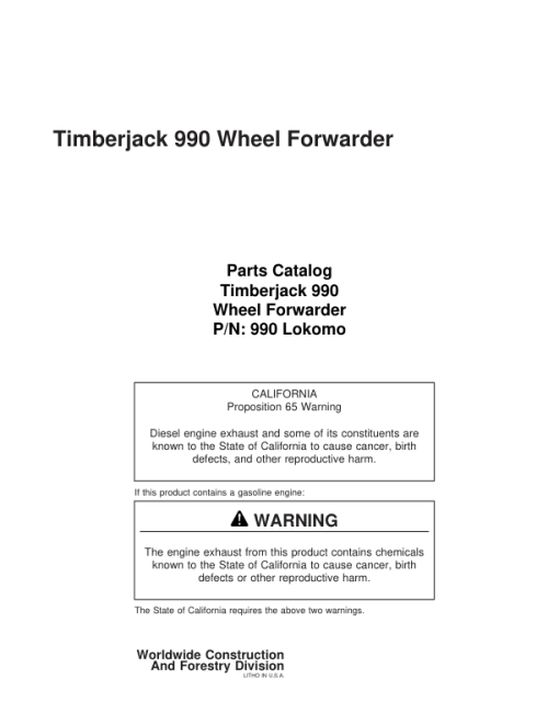 Timberjack 990 Wheeled Harvesters (SN 990000-990156) Parts Catalog Manual - WC990000