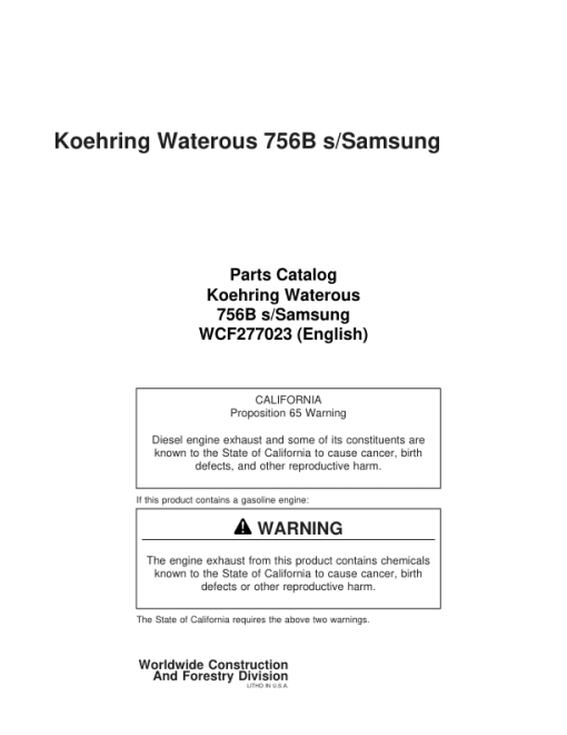 Koehring 746B (Samsung) Felling Head (SN 0275-0508) Parts Catalog Manual - WCF277023