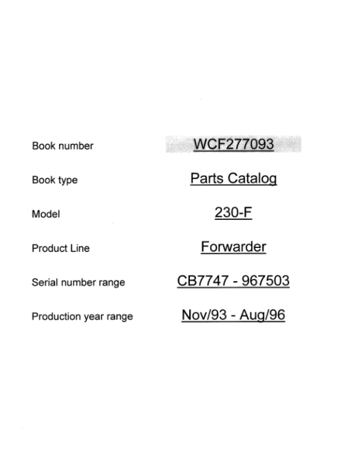 Timberjack 230A, 230F Forwarders (SN CB7747–967503) Parts Catalog Manual - WCF277093