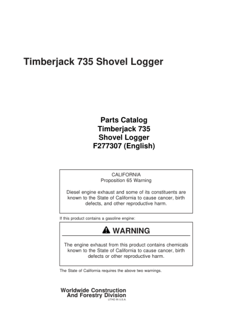 Timberjack 735 Shovel Logger (SN CB1114 – 961418) Parts Catalog Manual - WCF277307