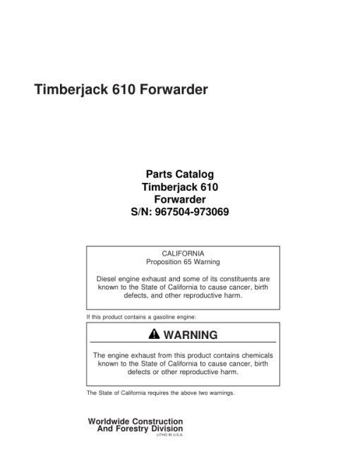 Timberjack 610 Forwarders (SN 967504-973069) Parts Catalog Manual - WCF283499