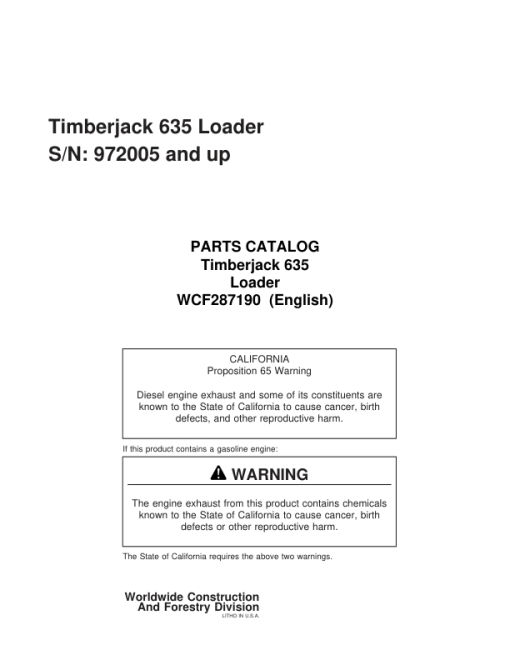 Timberjack 635 Knuckleboom Loader (SN 972005-982250) Parts Catalog Manual