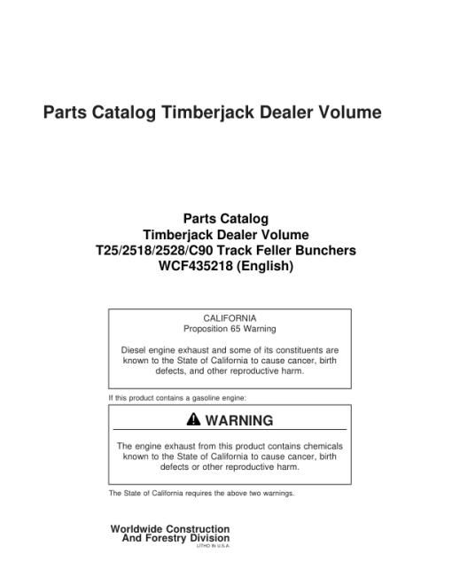 Timberjack T25, 2518, 2528, C90 Tracked Feller Bunchers Parts Catalog Manual - WCF435218