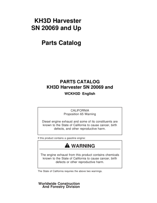 Koehring KH3D Harvester (SN 20069 and Up) Parts Catalog Manual