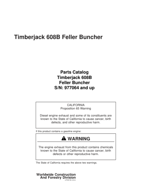 John Deere 608B Tracked Feller Bunchers (977064 and up) Parts Catalog Manual - WCSCR3026