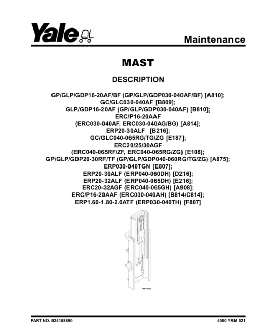 Yale ERC030AH, ERC040AH Forklift B814 Service Repair Manual