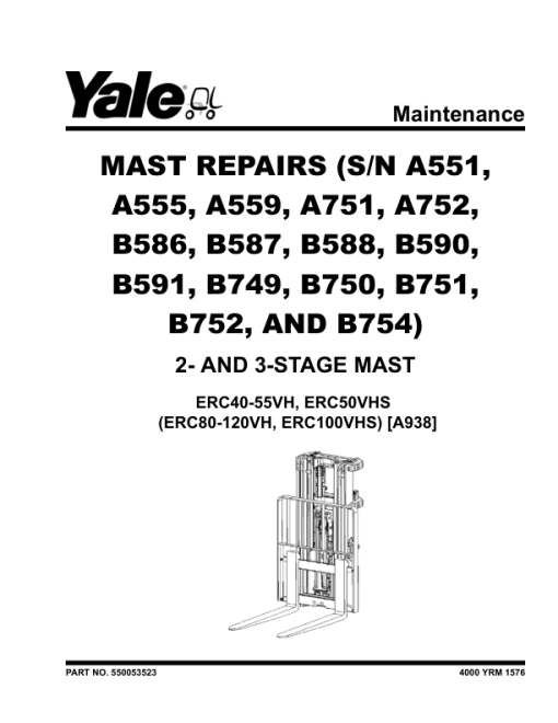 Yale ERC80VH, ERC100VH, ERC100VHS, ERC120VH Forklift A938 Service Repair Manual - Image 3