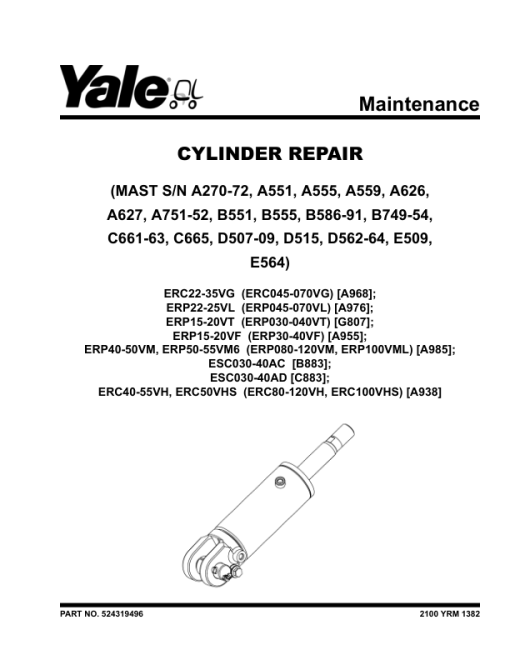 Yale ERP080VM, ERP090VM, ERP100VM, ERP100VML, ERP110VM, ERP120VM Forklift A985 Service Repair Manual