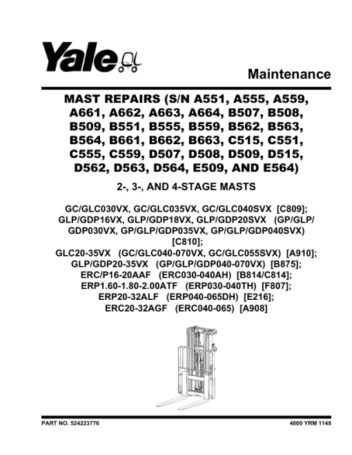 Yale ERP16AAF, ERC16AAF, ERP18AAF, ERC18AAF, ERP20AAF, ERC20AAF Forklift B814 Service Repair Manual - Image 3