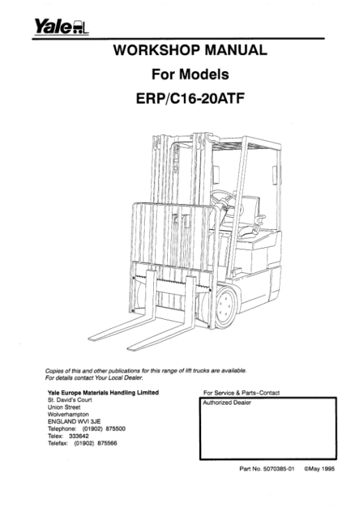 Yale ERP16ATF, ERC16ATF, ERP18ATF, ERC18ATF, ERP20ATF, ERC20ATF Forklift A807 Service Repair Manual