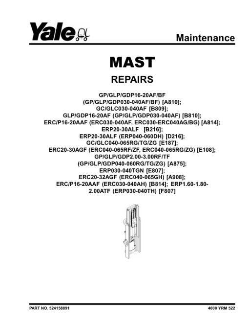 Yale ERP20ALF, ERP25ALF, ERP30ALF Electric Forklift B216 Service Repair Manual