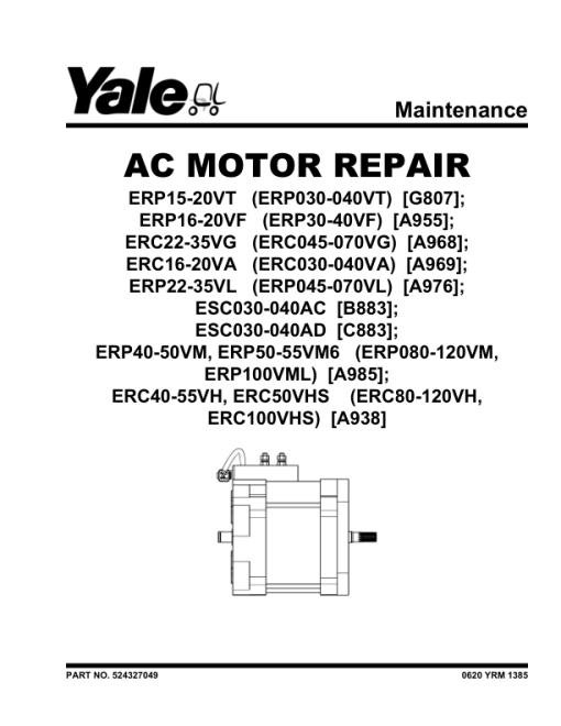 Yale ERP22VL, ERP25VL, ERP30VL, ERP35VL Electric Pallet Truck A976 Service Repair Manual