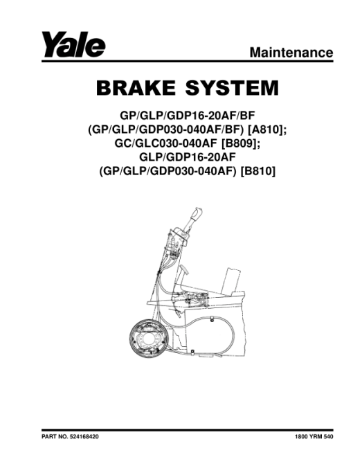 Yale GC030AF, GLC030AF, GC040AF, GLC040AF Forklift B809 Service Repair Manual