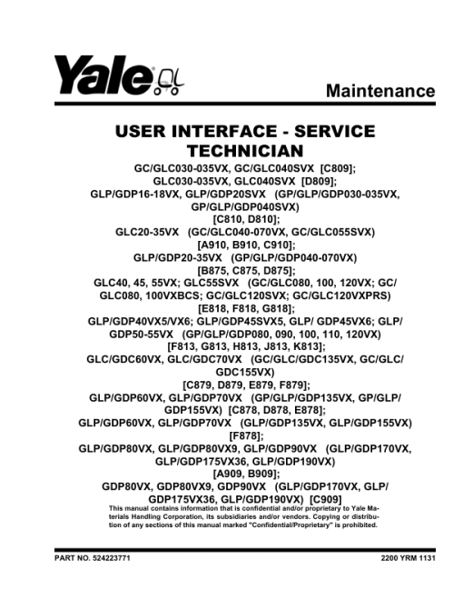 Yale GC040VX, GLC040VX, GC070VX, GLC070VX, GC55SVX, GLC55SVX Forklift B910 Service Repair Manual