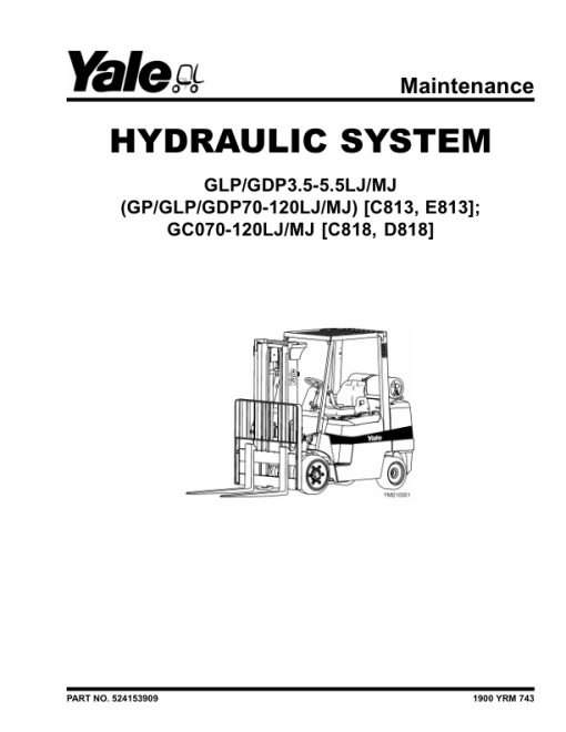 Yale GC70LJ, GC80LJ, GC80LJBCS, GC100MJ, GC100MJBCS, GC120MJ, GC120MJSPRS Forklift D818 Series Repair Manual