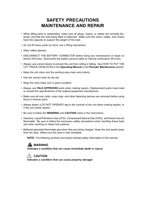 Yale GC70LJ, GC80LJ, GC80LJBCS, GC100MJ, GC100MJBCS, GC120MJ, GC120MJSPRS Forklift D818 Series Repair Manual - Image 5