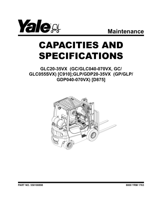 Yale GDP020VX, GDP025VX, GDP030VX, GDP035VX Forklift D875 Series Repair Manual