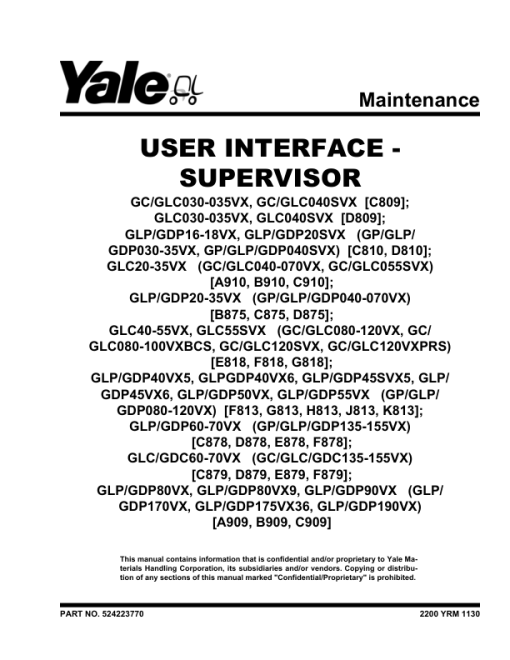 Yale GDP080VX, GDP090VX, GDP100VX, GDP110VX, GDP120VX Forklift F813 Series Repair Manual