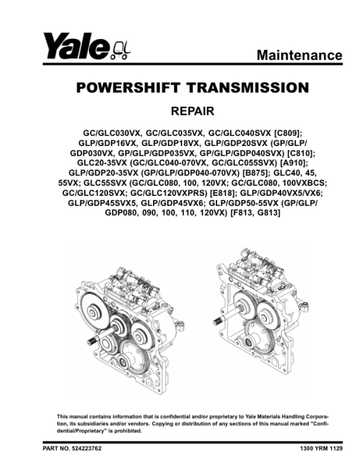 Yale GDP080VX, GDP090VX, GDP100VX, GDP110VX, GDP120VX Forklift G813 Series Repair Manual