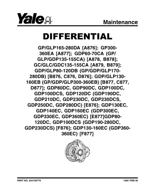 Yale GDP130EB, GDP140EB, GDP160EB C877 Forklift Service Repair Manual