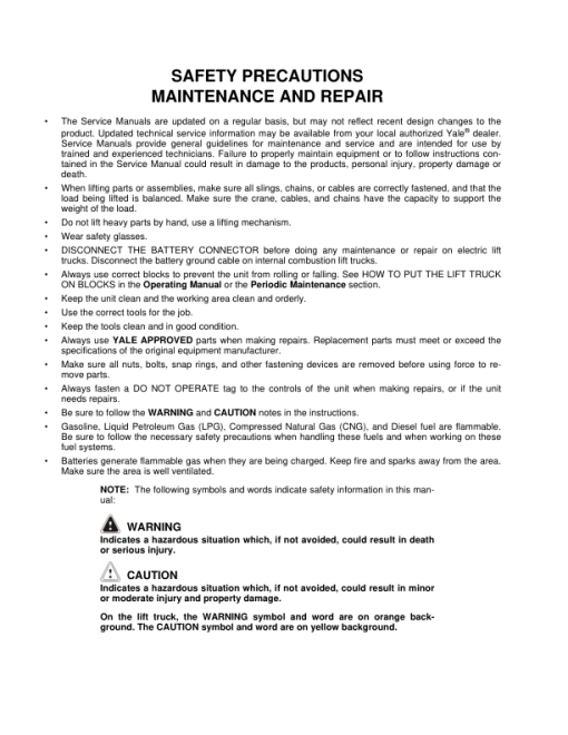 Yale GDP190DC, GDP210DC, GDP230DC, GDP230DCS, GDP250DC, GDP280DC Forklift E876 Series Repair Manual - Image 5