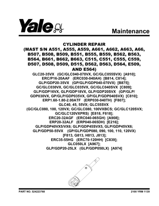 Yale GDP40VX5, GDP40VX6, GDP45VX6, GDP50VX, GDP55VX Forklift F813 Series Repair Manual