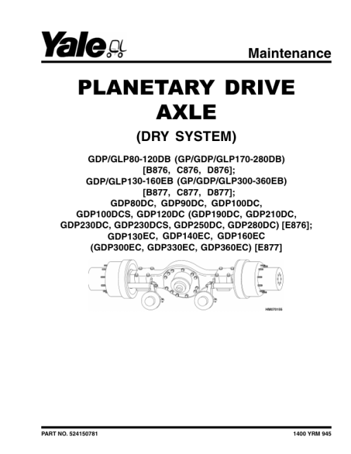 Yale GDP80DB GDP90DB GDP100DB GDP120DB Forklift C876 Service Repair Manual