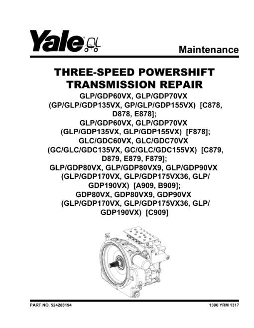 Yale GDP80VX, GDP80VX9, GDP90VX Forklift C909 Series Repair Manual