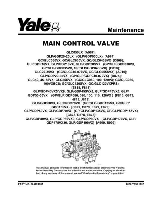 Yale GLP040VX, GLP050VX, GLP060VX, GLP070VX Forklift B875 Service Repair Manual