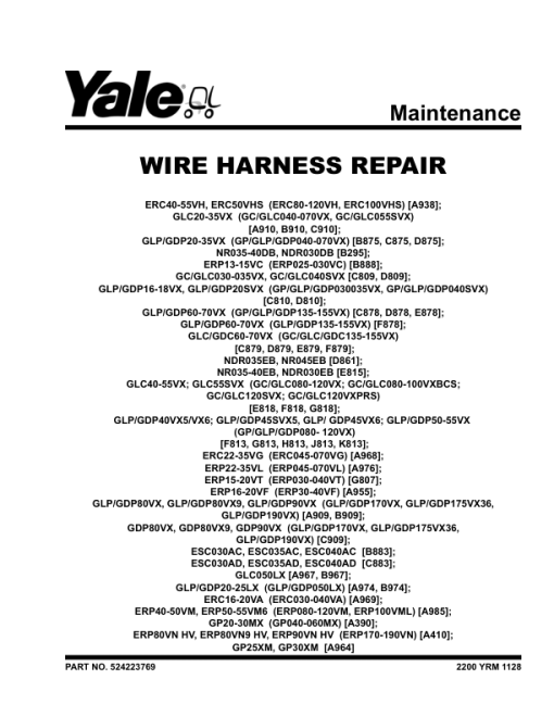 Yale GLP080VX, GLP090VX, GLP100VX, GLP110VX, GLP120VX Forklift H813 Series Repair Manual