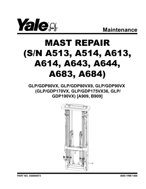 Yale GLP170VX, GDP170VX, GLP175VX36, GDP175VX36, GLP190VX, GDP190VX Forklift B909 Service Repair Manual